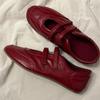 Cowhide Version~ Retro Red Single Shoes Velcro Versatile Ballet Mary Jane Leather Red Flat Shoes Tide