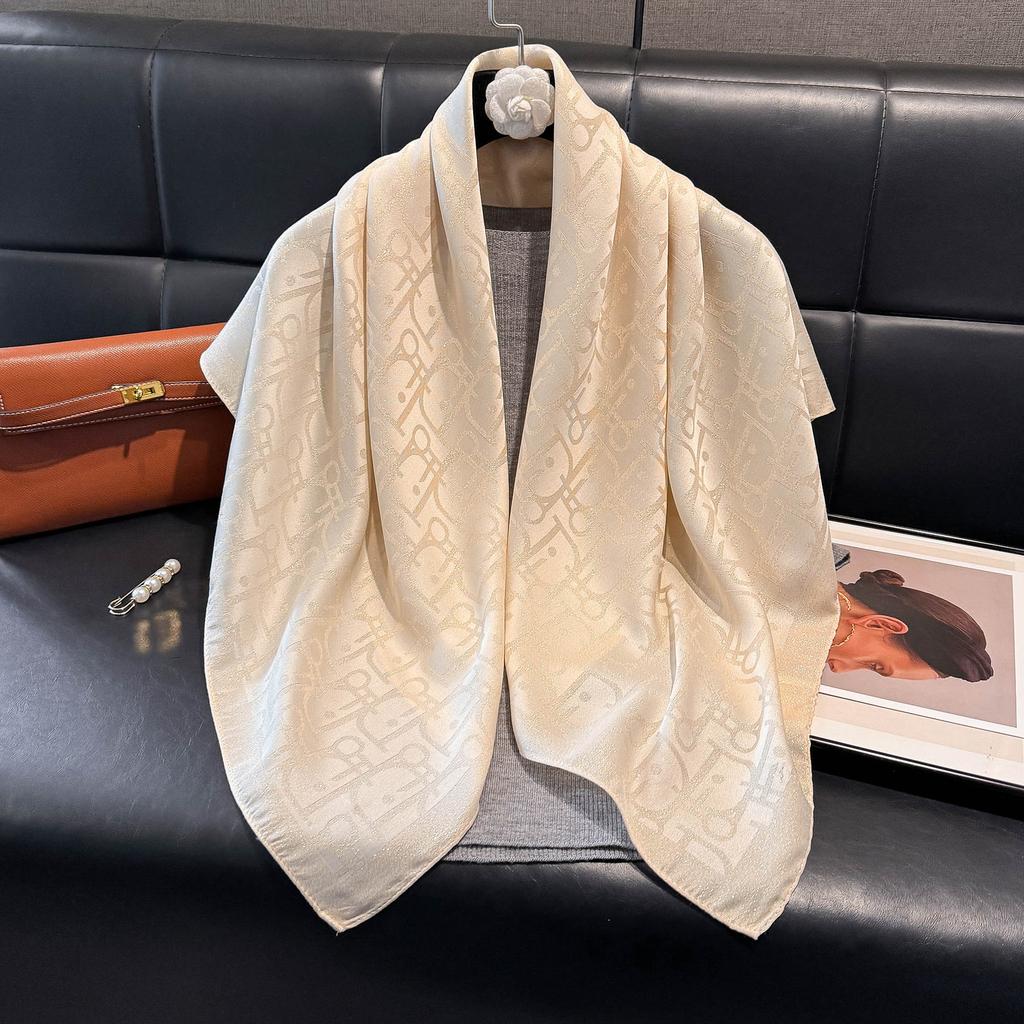 Simulation Silk Fashionable And Elegant High-End Square Scarf Silk Scarf Letter D Tencel Cotton Gold Silk Scarf Headscarf Women