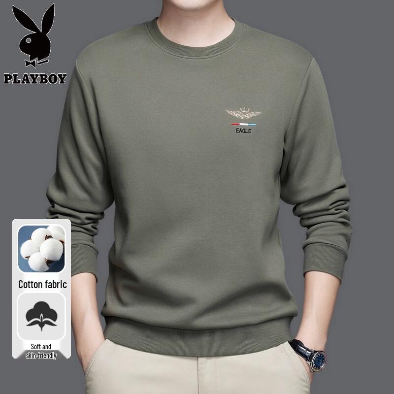 PLAYBOY Мужская футболка с длинным рукавом и круглым вырезом из тяжелого шелкового смесового материала