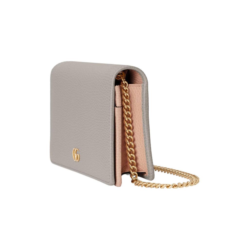 Gucci GG Marmont Leather Chain Wallet Bag Light Gray Gold Interlocking G Hardware Crossbody Clutch for Women Daily Commute 497985-CAO2G-1443