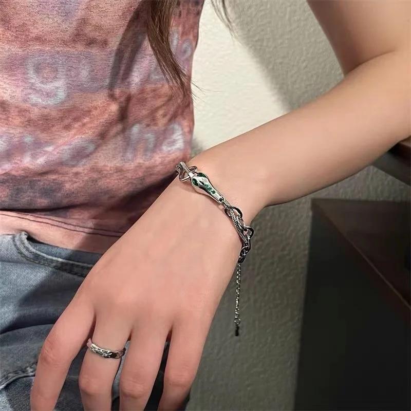 Винтажный серебряный браслет со змеей, двойная цепочка, крутой стиль, женские трендовые вечерние ювелирные аксессуары, подарки