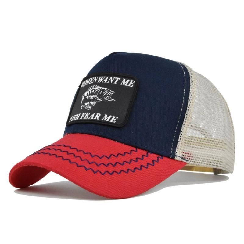 Весенние мужские кепки Бейсболки для женщин Летние дышащие Snapback Сетчатые шляпы Рыба с нашивкой Вышитая кепка Тракер Повседневная шляпа от солнца