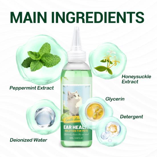 60 мл очиститель для ушей домашних животных, не раздражающий, для кошек и собак, очищающая жидкость, нежная для ушей