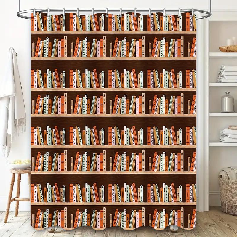Винтажная книжная полка Шторка для душа Рустикальный декор Библиотека Книголюб Набор для ванной Водонепроницаемая подкладка
