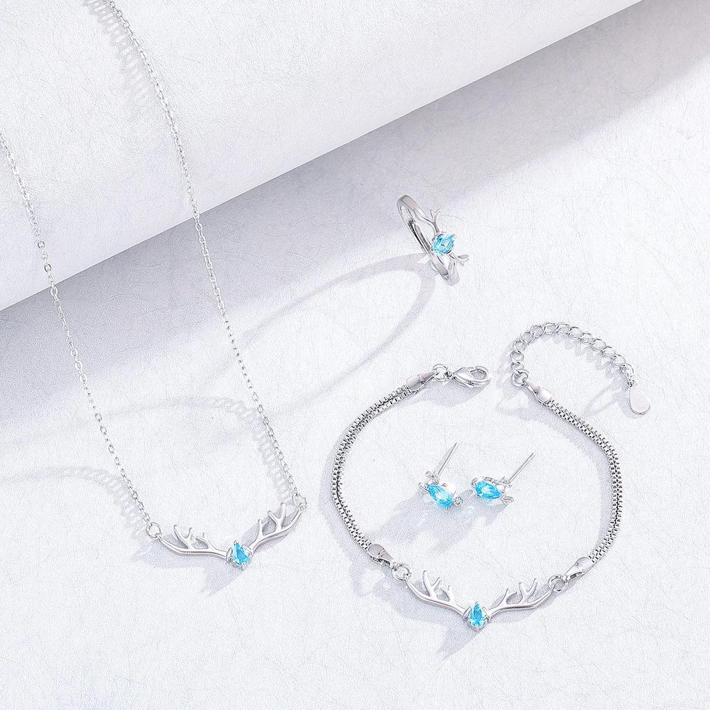 Комплект украшений в корейском стиле с оленями: Ожерелье, Браслет, Кольцо и Серьги для Женщин