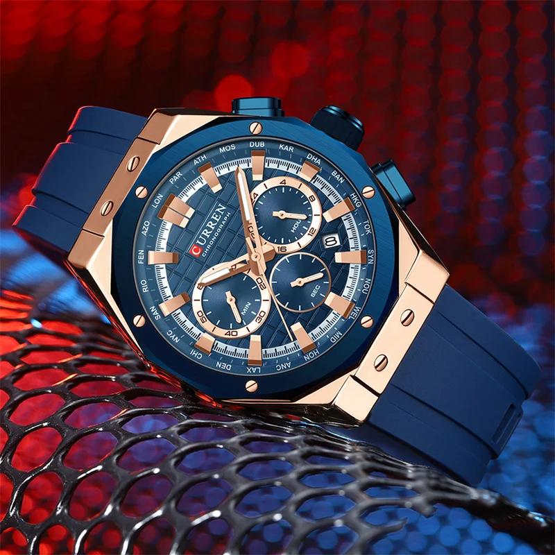 CURREN 8464 Men's Quartz Watch Calendar Fashion Multifunctional Waterproof Silicone Luminous Casual Business Watches Sports Male Wristwatch