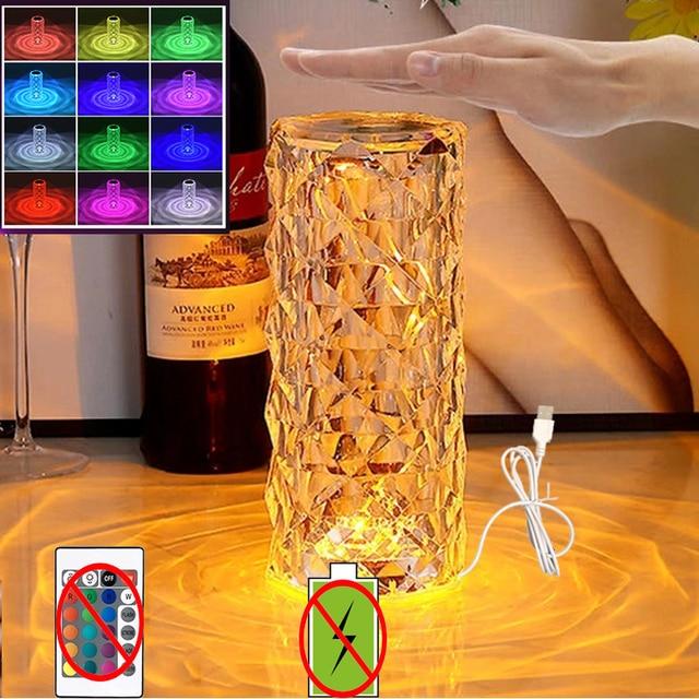 16/7/3/1 Colors LED Crystal Table Lamp Rose Light Projector Touch Adjustable Romantic Diamond Atmosphere Light USB Touch Night Light