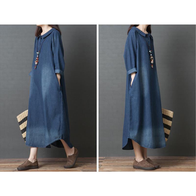 Plus Size Denim Shirt Dress - Oversized Women's Tunic Stretch Comfort Workwear To Weekend