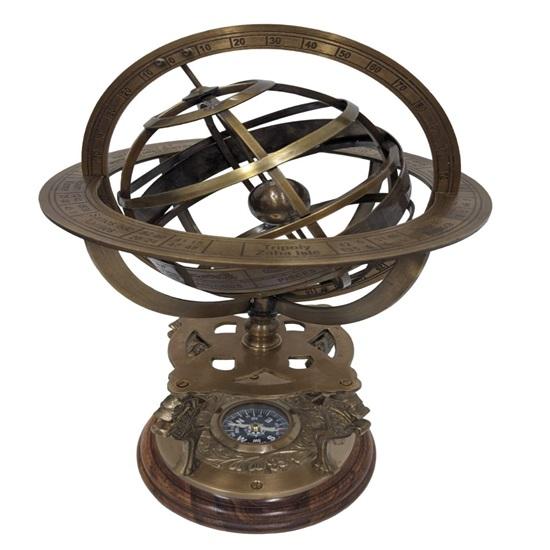 Brass Armillary, Sphere Globe Replica with Compass On Base, Astrolabe Nautical Marine Tabletop Globe, Office Decor, Home Decor