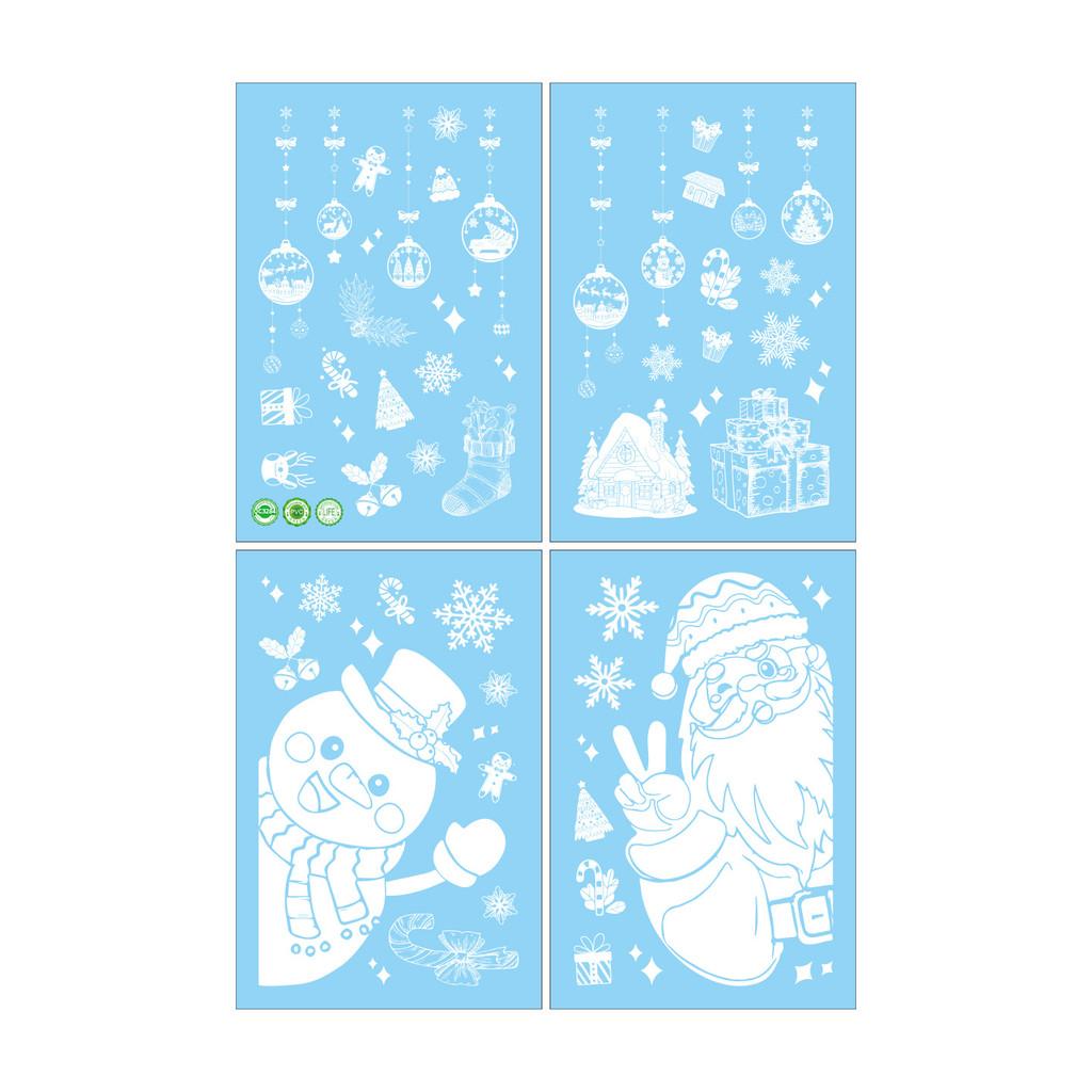 Snowflake And Christmas Santa Static Decal With Snowman For Window Decoration