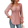 Women's Clothing Long Sleeve Girdle Drawstring Solid Color T-shirt V-neck