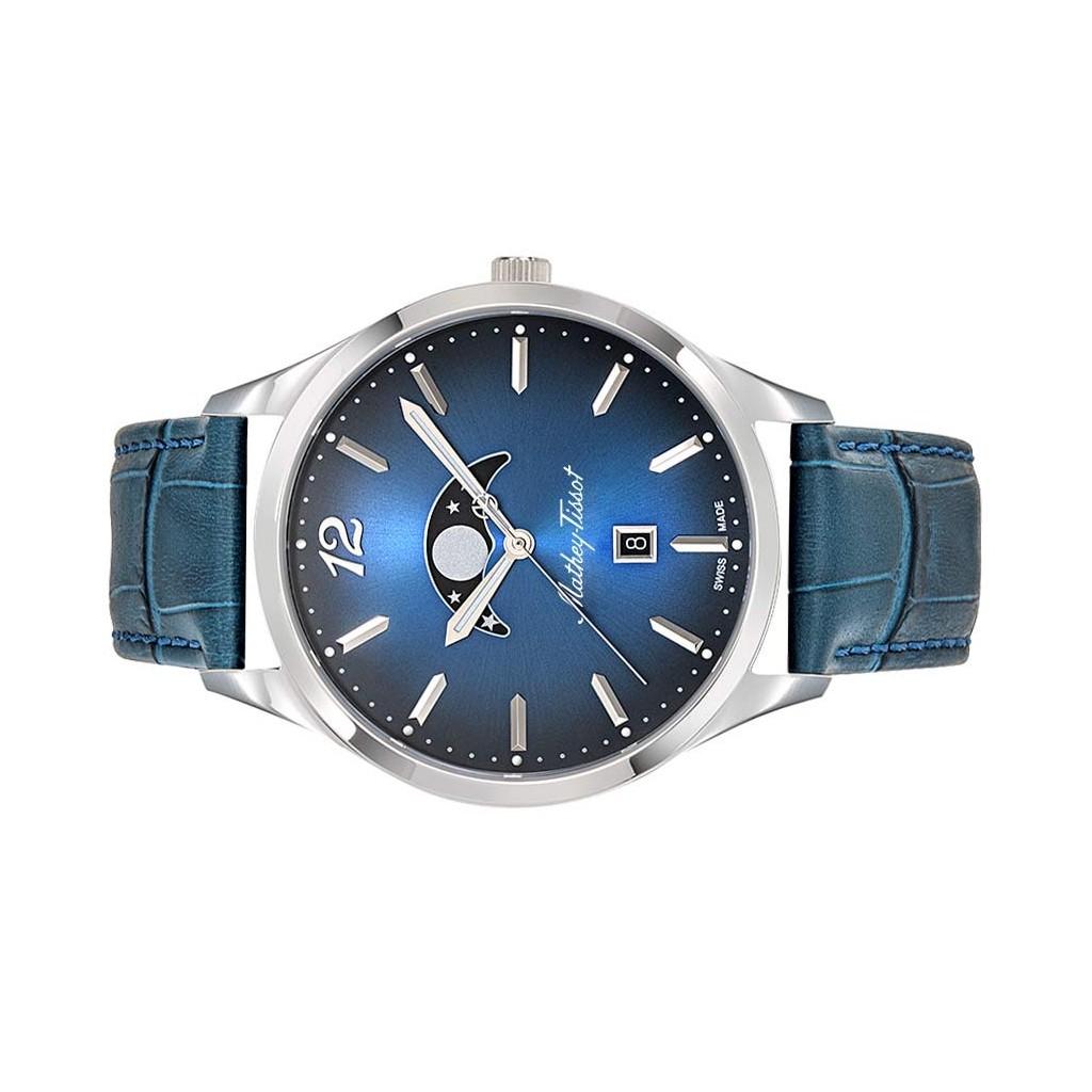 Mathey-Tissot Мужские кварцевые часы Urban Moon с кожаным ремешком и синим циферблатом H411LABU