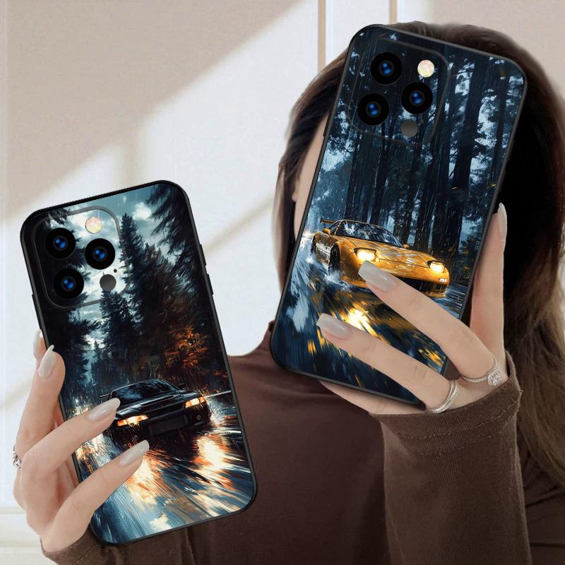 Машина в дождь Для iPhone 16 E 15 P ro 14 13 Plus 12 mini 11 Pro Max XR Xs M ax X 7 8 6 6S 2022 16E силиконовый мягкий чехол для телефона