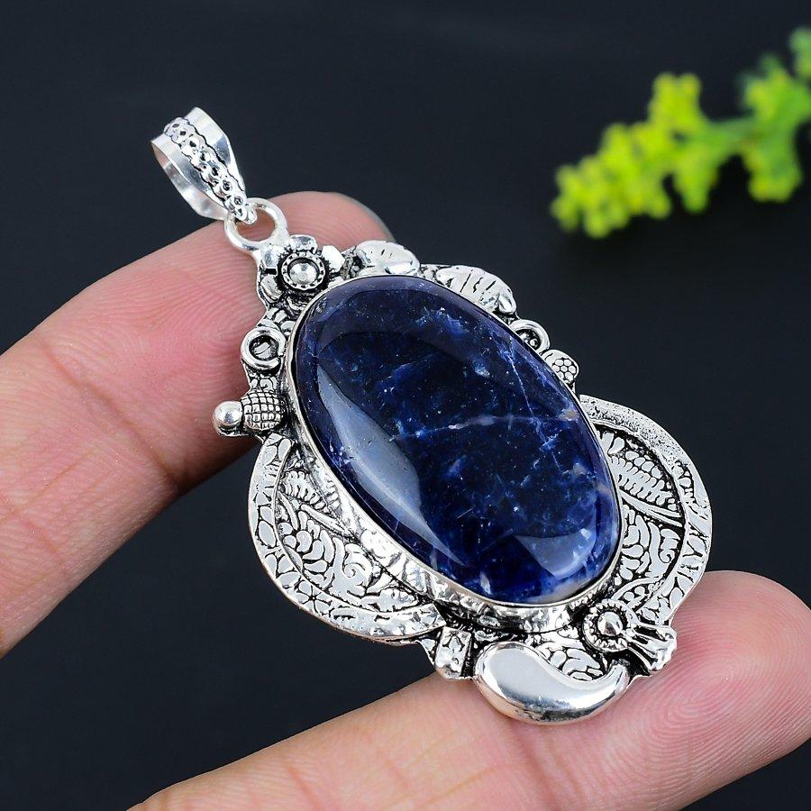 Sodalite Gemstone Handmade 925 Sterling Silver Gift Jewelry Pendant 2.56" Y3T21
