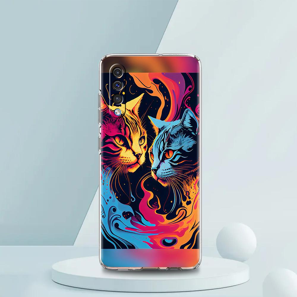 МУЛЬТЯШНЫЙ КОТ Прозрачный чехол для телефона для Samsung Galaxy A12 A50 A52 A70 A40 A10 A20 A30 A02 A03S A04 Крышка Силиконовый корпус Capa Сумка