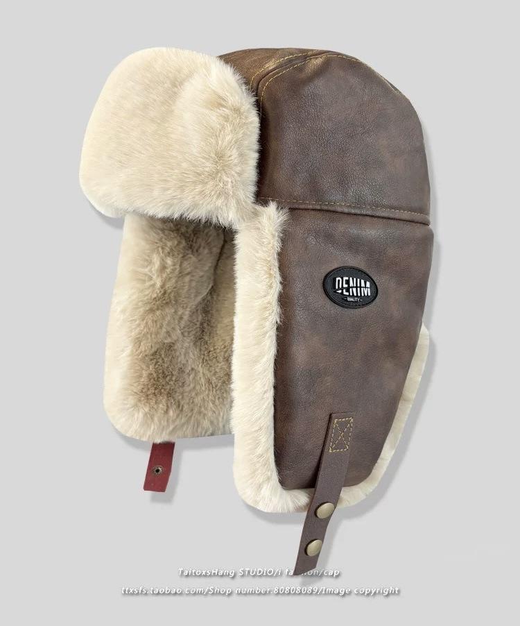 Шапка Thunderbolt женская осенне-зимняя утепленная плюшевая кепка из искусственной кожи для катания на лыжах, защиты ушей от холода, кепка для полетов для мужчин