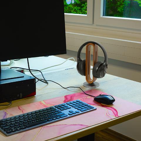 LogiLink Bamboo Headphone Stand Aluminum Gaming Desk Holder