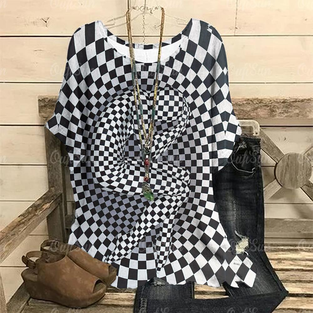 Футболка в стиле ретро для женщин с принтом капель, футболки с коротким рукавом, летний круглый вырез, модный женский свободный свитер