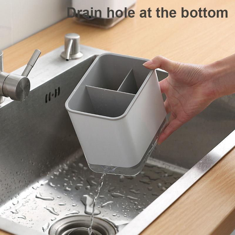 3 Grid Kitchen Utensil Holder Drainable Cutlery Caddy For Spoons Forks Knives Space Saving Countertop Organizer For Home Kitch