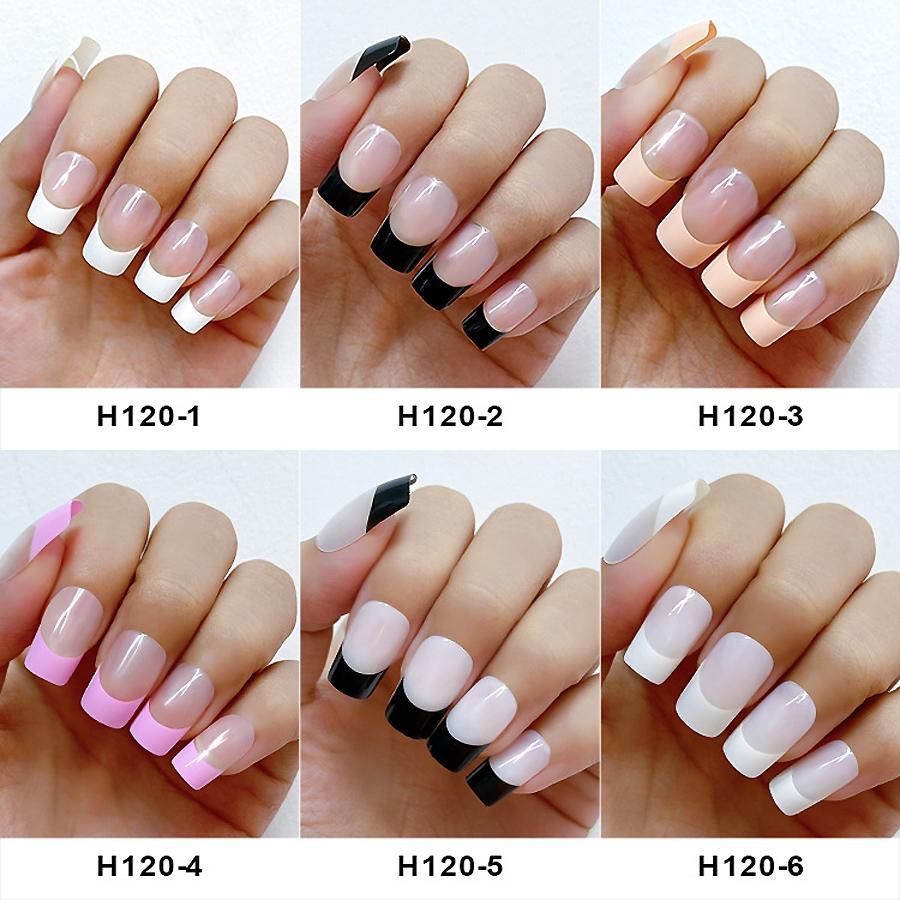 120 шт. накладные ногти во французском стиле, полное покрытие на кончиках ногтей, носимые ногти среднего размера