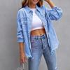 Women's Denim Long-sleeved Casual Lapel Top Solid Color Jacket Autumn and Winter