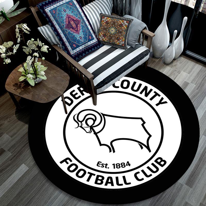 Круглый ковер с логотипом Derby County FC, Нескользящий моющийся круглый ковер для гостиной, спальни, игровой комнаты, Декор для спортивного болельщика, Подарок на праздник, День рождения