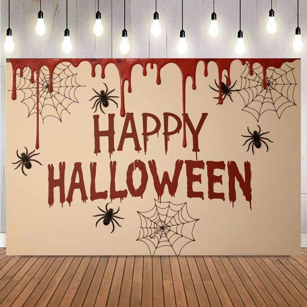 Background for Halloween Photography Spider Web Bloodprint Horror Decoration Adult Child Party Photos Backdrop Banner Supplies9