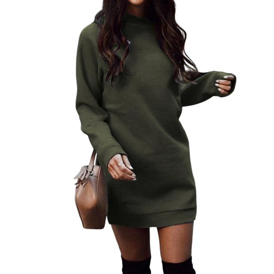 Платье осень-зима из плотного плюша, однотонное, свободный круглый вырез, эластичный подол, манжеты, свитер, длина выше колена, повседневное мини-платье