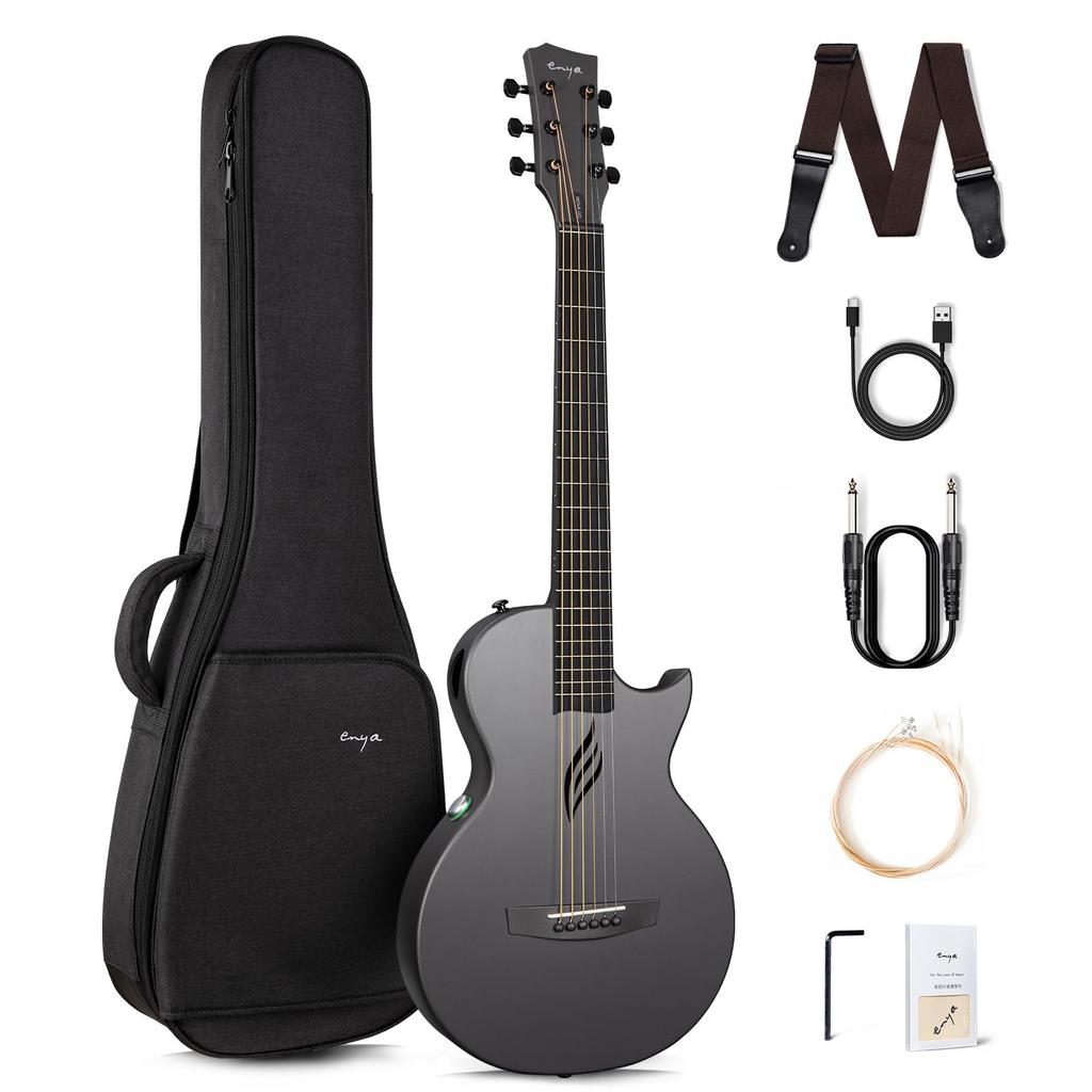 Enya Nova Go SP1 Acoustic/Electric Guitar, Carbon Fiber Mini Guitar with AcousticPlus Pickup, Includes Guitar Case and Strap (Black)