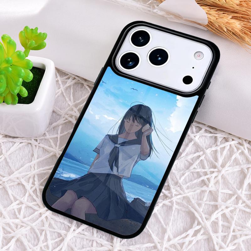 Грустная японская аниме противоударная чехол-бампер для iPhone 17 Air 16e 15 11 12 14 13 Pro Max