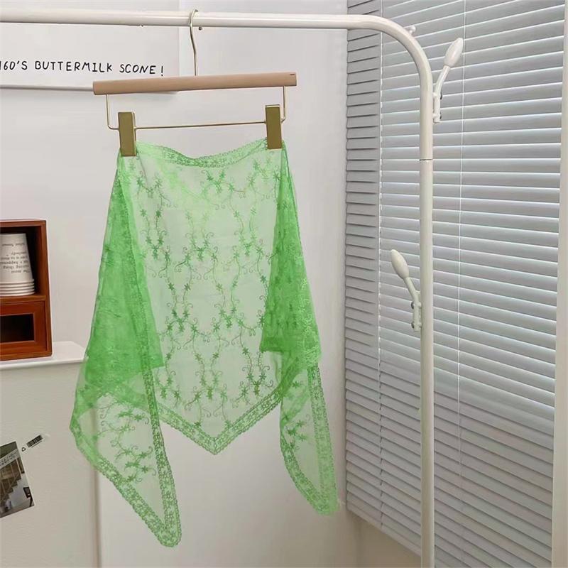 Women Lace Triangle Scarf Sweet Girls Sunscreen Scarf Spring Summer French Beach Style Hair Tie Vintage Female Lady Muslim Hijab