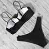 2 цвета, однотонные топы-бандо, комплект бикини, женский купальник с бюстгальтером пуш-ап и чашкой, женские купальники из двух предметов с высоким вырезом