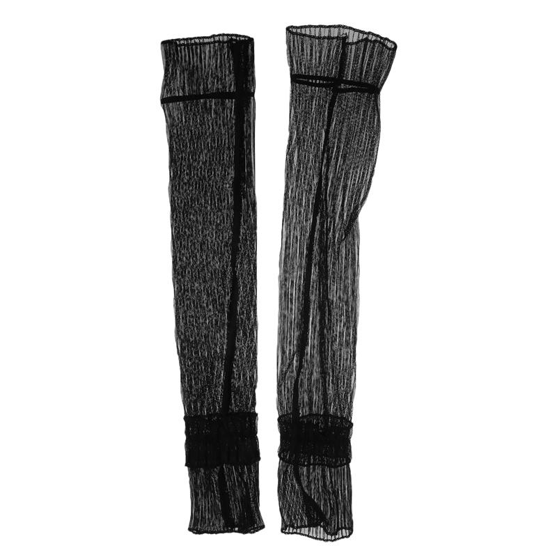 Women's Long Ultra-Thin Lace Arm Sleeves Cooling Mesh Sheer Ruched Tulle Lace Sunscreen Fingerless Arm Sleeves For Outdoor Activity