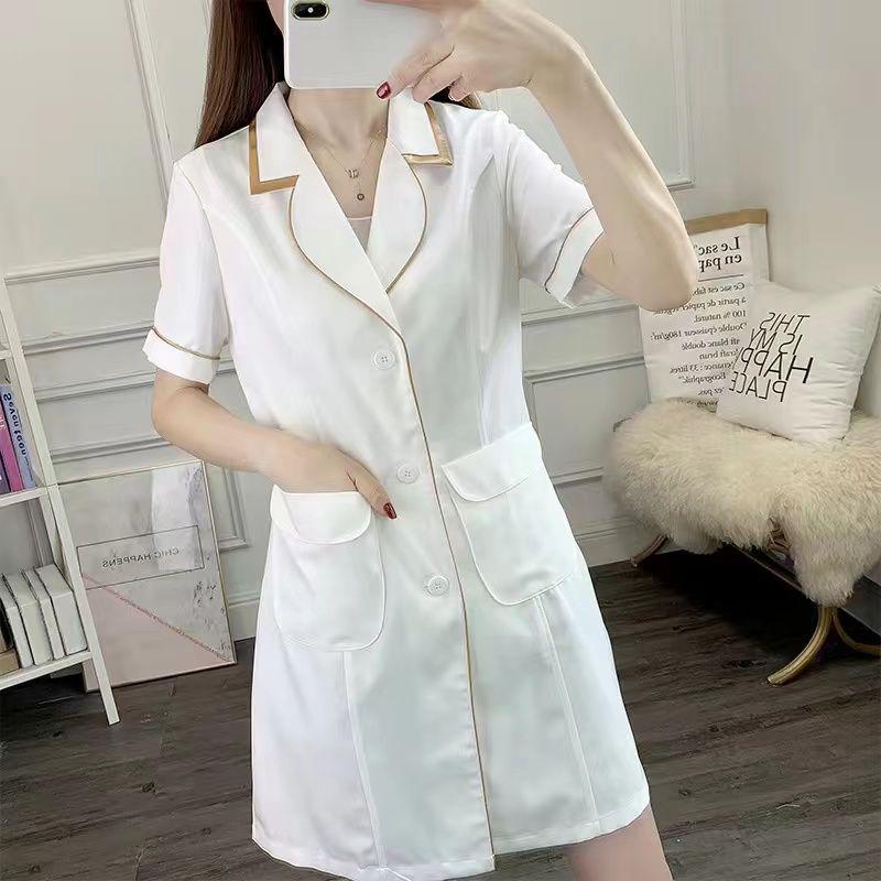 Женский летний белый халат с коротким рукавом для профессионалов салонов красоты, микроблейдинга и ухода за кожей
