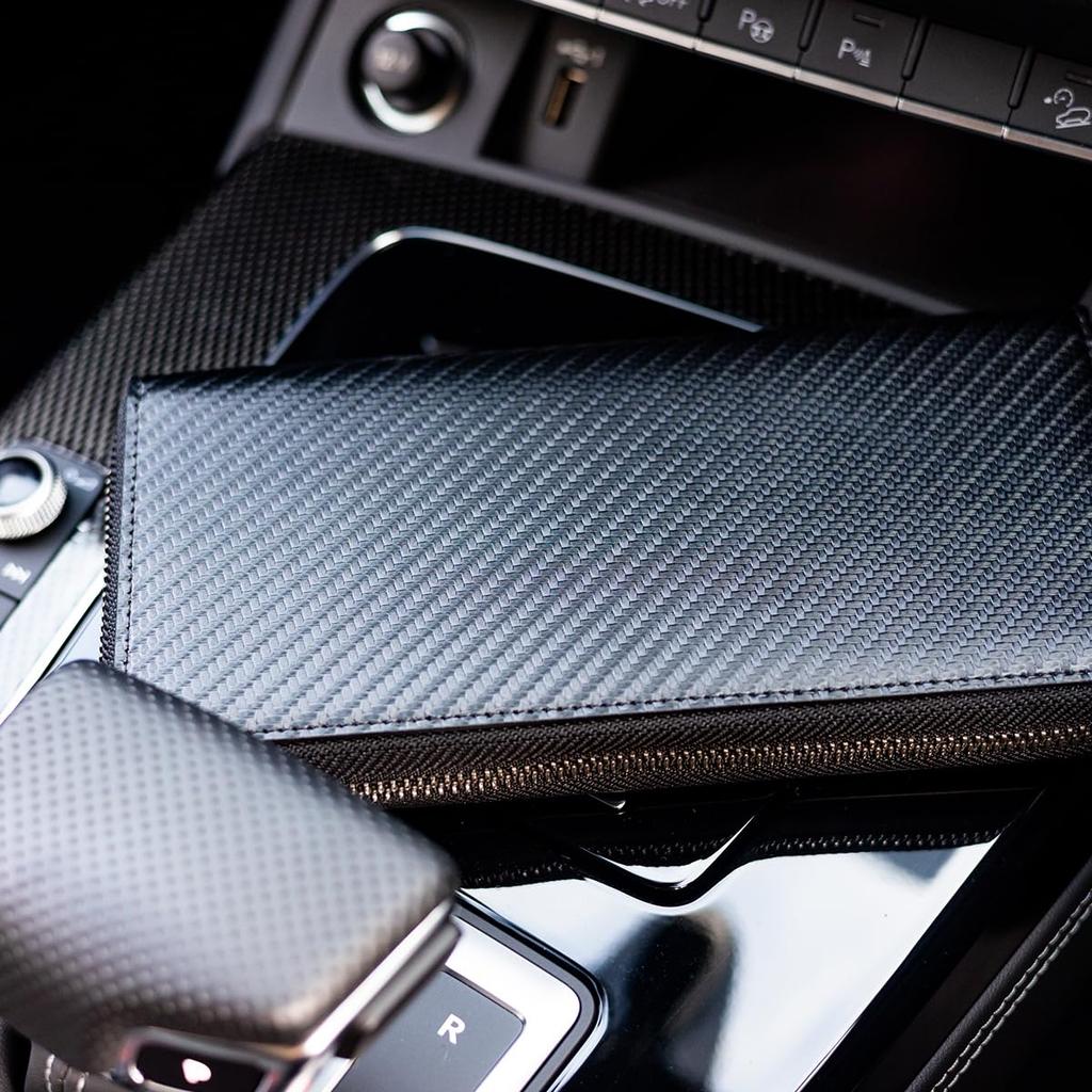 Large 24 Long Genuine YKK Round Coin Purse Inner Leather Carbon [Dom Teporna] Men's Wallet, Capacity, Cards, Wallet, Leather, Zipper, Zipper,