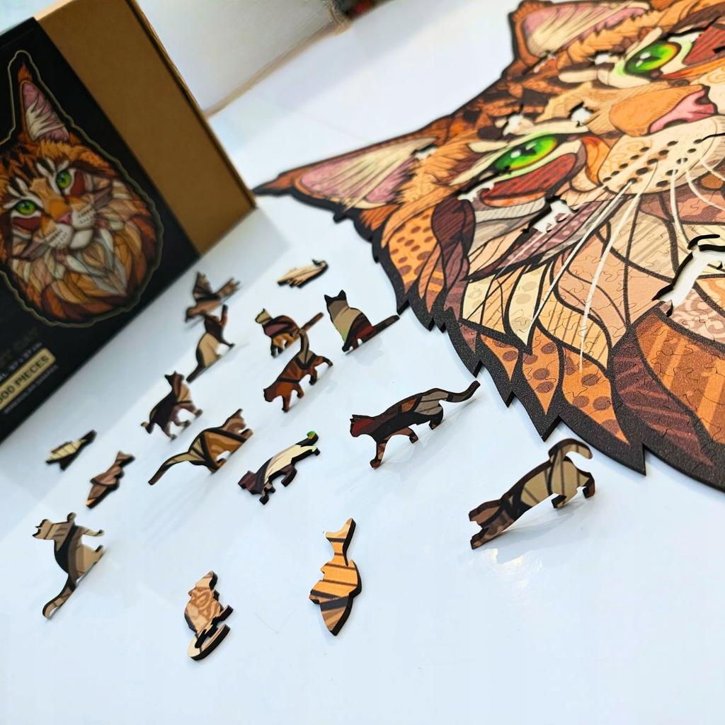 Large XXL Forest Cat Wooden Puzzle | Puzzle Gift For Adults