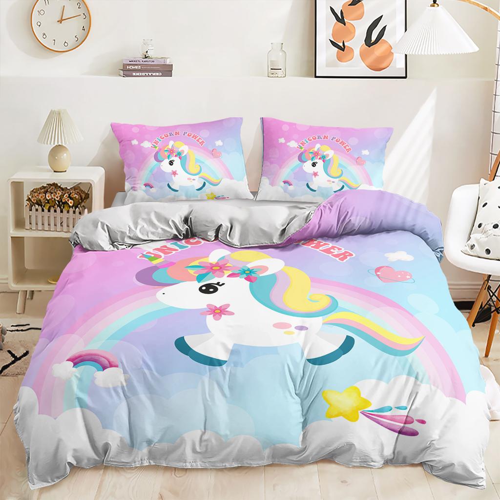 Three-Piece Unicorn Gradual Change Digital Printing Kit Quilt Cover Bedding