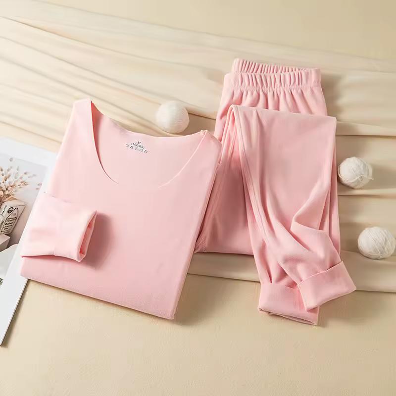 Женское бесшовное термобелье 1 комплект Зимняя теплая одежда Удобное нижнее белье Женское сексуальное однотонное нижнее белье Длинный теплый комплект