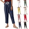 Women's Casual Fashion 9/10 Pants Elastic Waist Drawstring Solid Color Pants