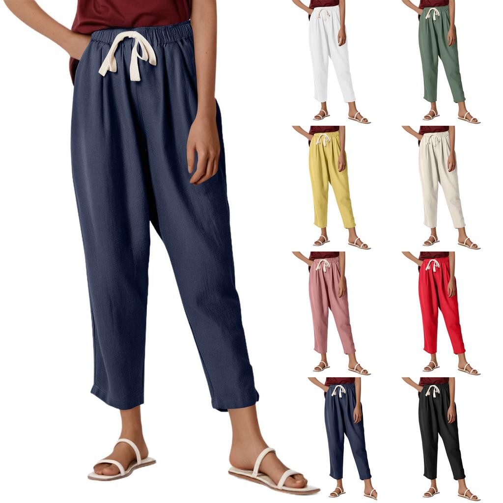 Женские повседневные модные брюки 9/10 с эластичным поясом и шнурком, однотонные брюки