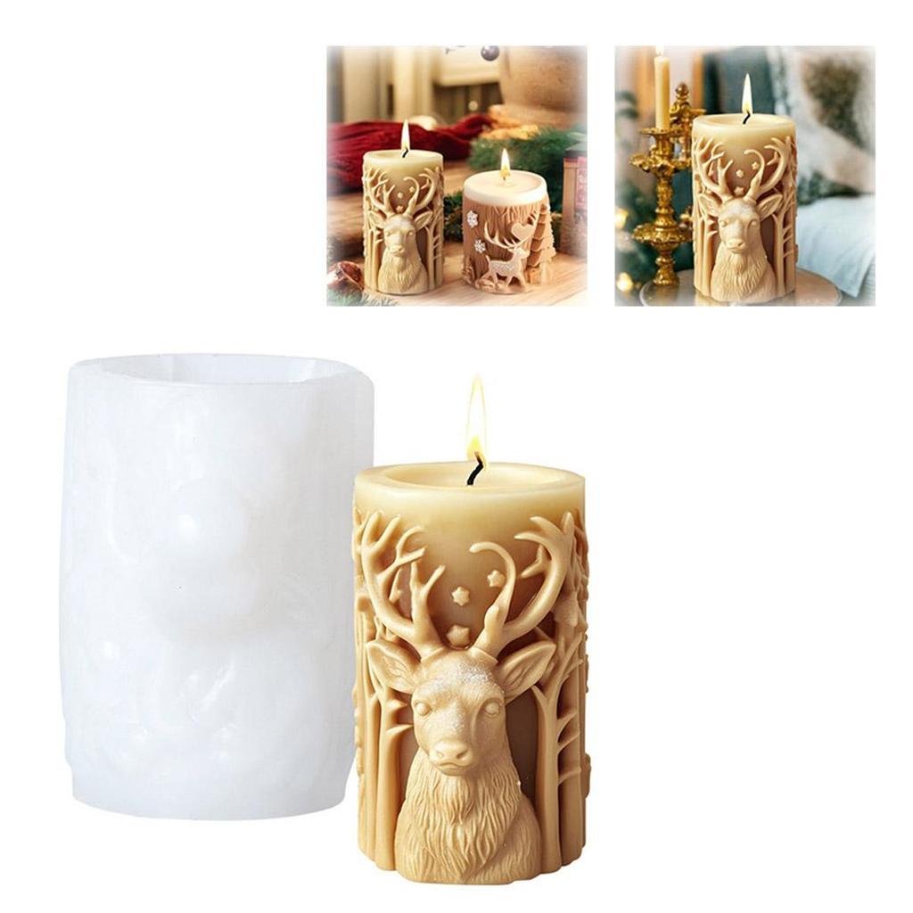 New Christmas Tree Carving Pattern Cylindrical Candle 3D Silicone Mold Snowflake Cylindrical Elk Candle Mold