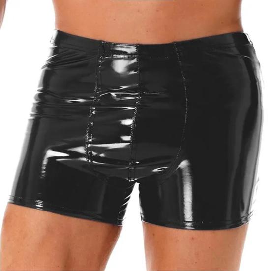 Mid-rise Elastic Waistband Men Panties U Convex Thin Stretchy Sexy Solid Color Faux Leather Shorts Briefs Daily Wear