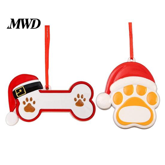 Resin Pet Keepsake for Tree Christmas Ornament, Cute Cat Paw/Bone Shaped Xmas Hanging Decoration Memorial Pendant with Santa Hat Tree, Car Rearview