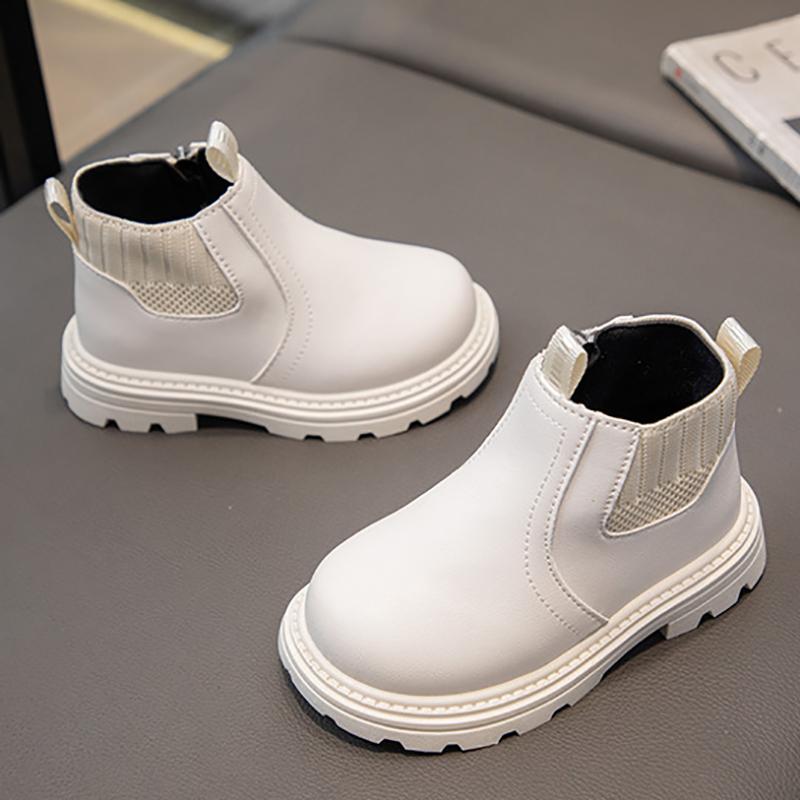 Модные короткие ботинки для мальчиков и девочек, нескользящие ботинки в британском стиле, детские ботинки с боковой молнией, кожаные ботинки с противоскользящим покрытием