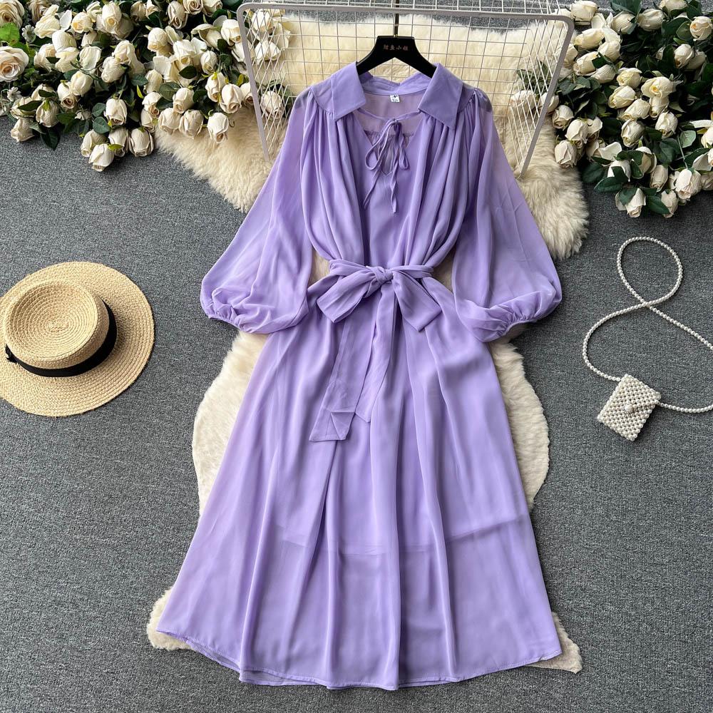 Французские шикарные платья макси для женщин с отложным воротником и рукавами-фонариками, женское летнее платье на шнуровке, женское летнее платье трапециевидной формы, Прямая поставка