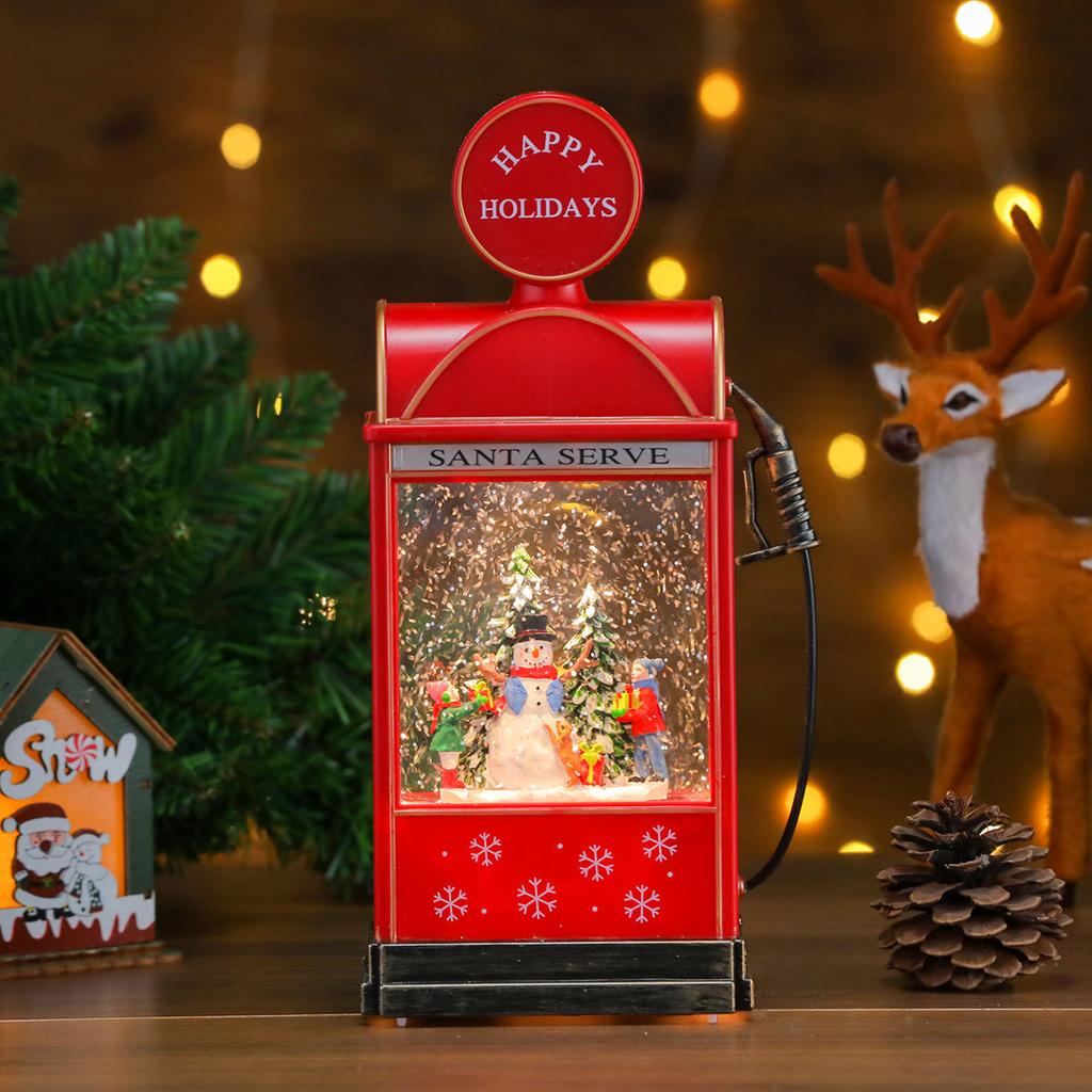 Разнообразие рождественских водных наполнителей, светящихся с музыкальными украшениями, телефонные будки, масляные лампы, ветряные огни, рождественские украшения, рождественские подарки