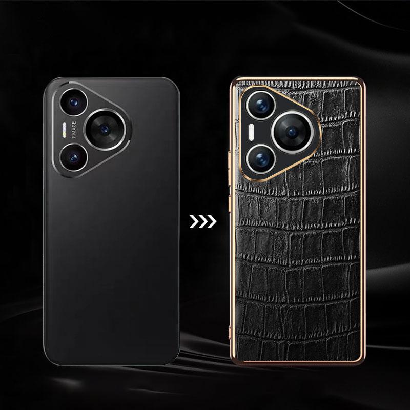 Чехол для Huawei Pura 70 с крокодиловой текстурой из натуральной коровьей кожи + чехол для телефона из ТПУ