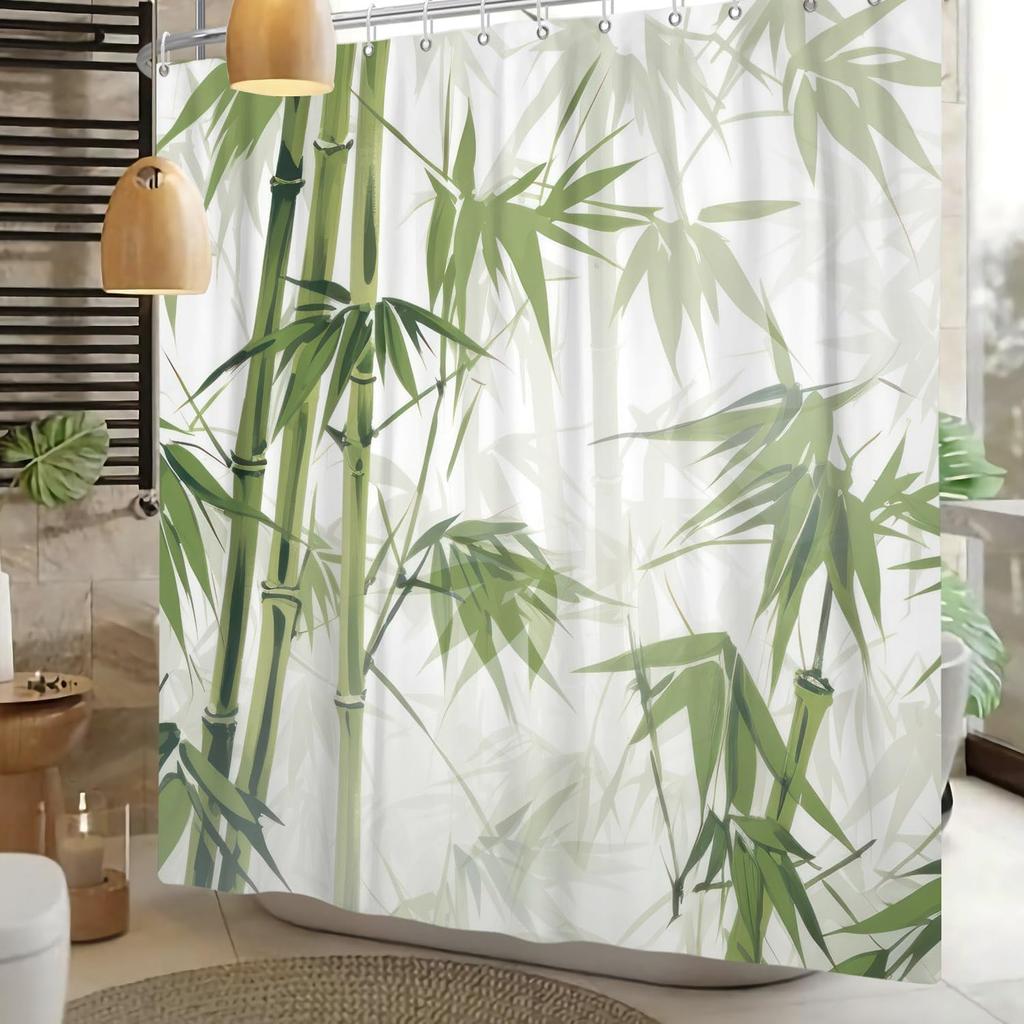 Green Bamboo Shower Curtain Japanese Asian Shower Curtains For Bathroom Zen Spa Bath Curtain Fabric Shower Curtain Watercolor