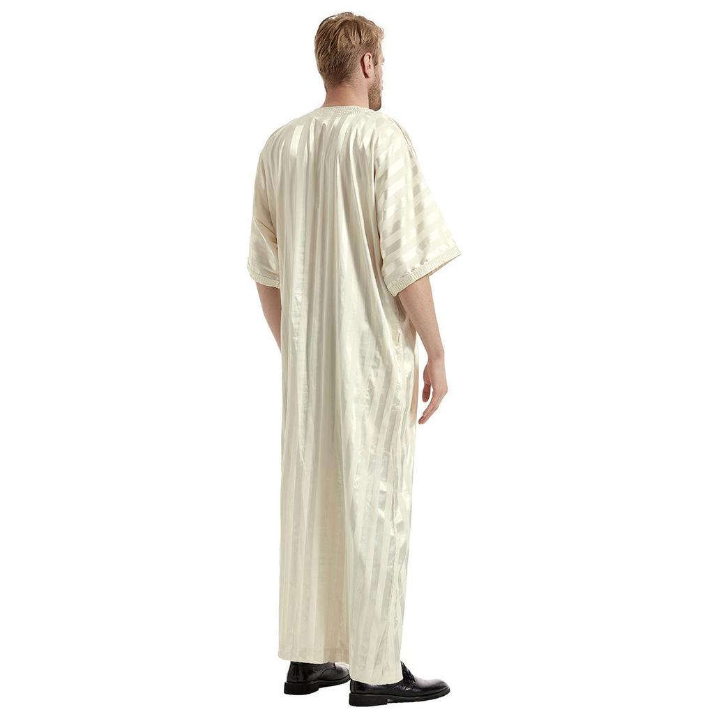 Мужской вышитый полосатый халат со средним рукавом – этнический стиль с коротким рукавом
