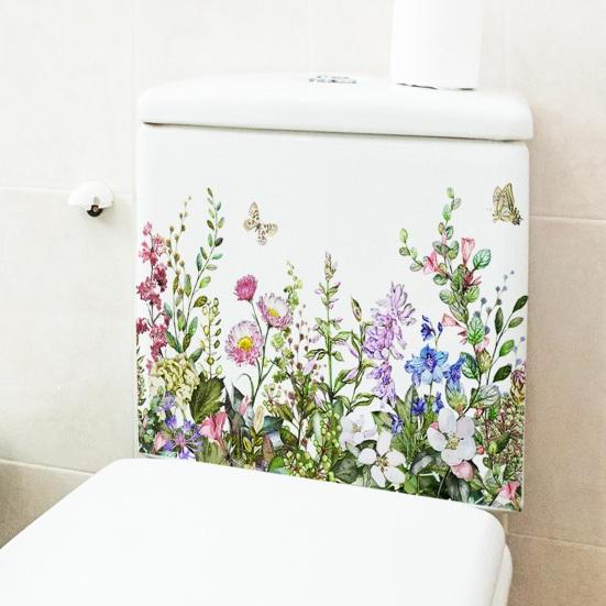 Toilet Sticker Green Plant Flower Pattern Sticker Waterproof Long-lasting Bathroom Wall Decal Home Decoration